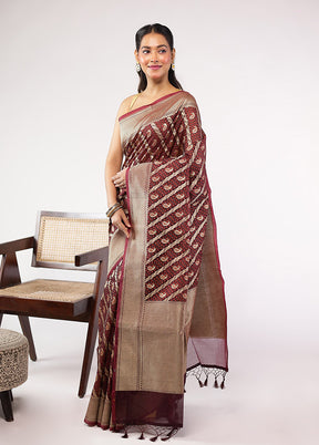 Brown Kora Silk Saree With Blouse Piece