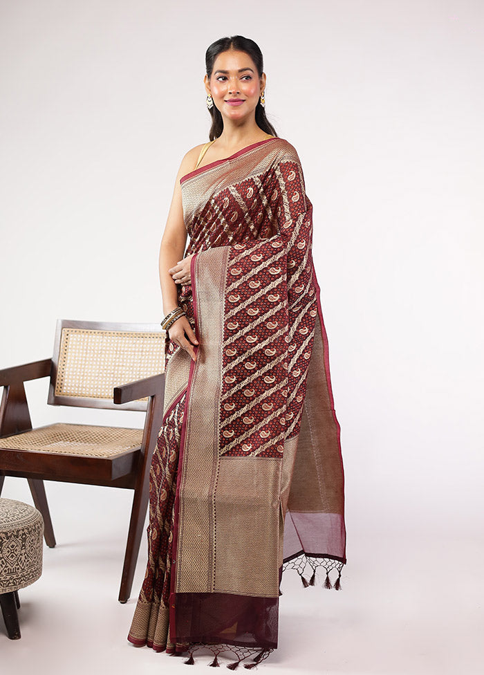 Brown Kora Silk Saree With Blouse Piece