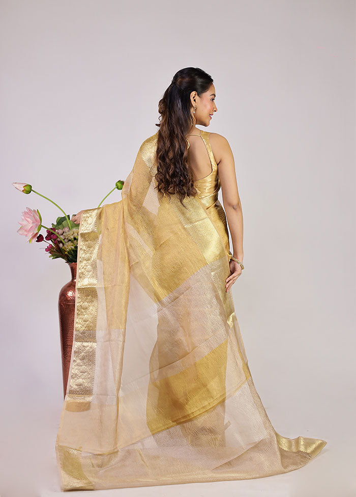 Yellow Tissue Silk Saree With Blouse Piece
