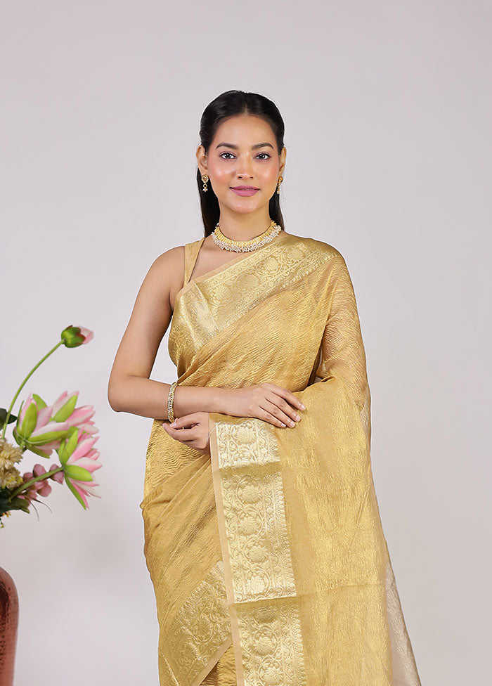 Yellow Tissue Silk Saree With Blouse Piece