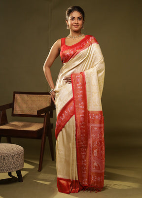 White Dupion Silk Saree With Blouse Piece