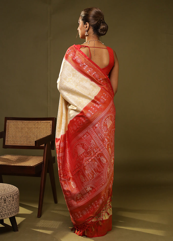 White Dupion Silk Saree With Blouse Piece