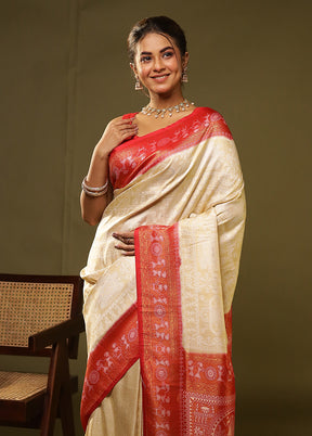White Dupion Silk Saree With Blouse Piece