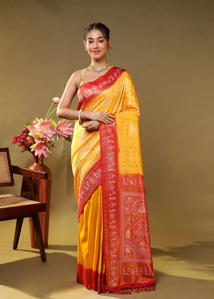 Yellow Dupion Silk Saree With Blouse Piece
