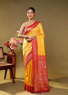 Yellow Dupion Silk Saree With Blouse Piece