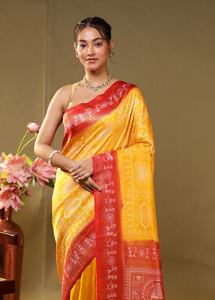 Yellow Dupion Silk Saree With Blouse Piece