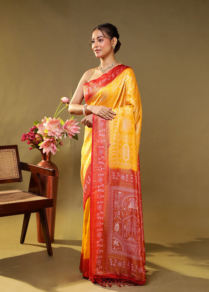 Yellow Dupion Silk Saree With Blouse Piece