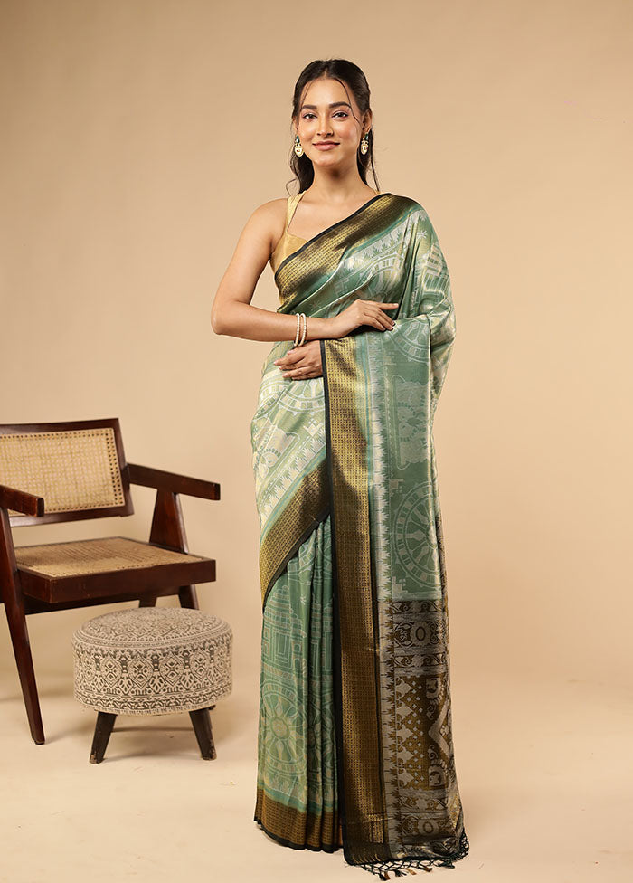 Green Dupion Silk Saree With Blouse Piece