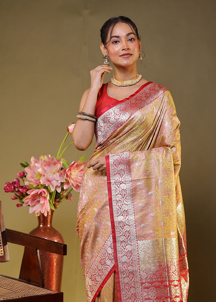 Cream Tanchoi Silk Saree With Blouse Piece