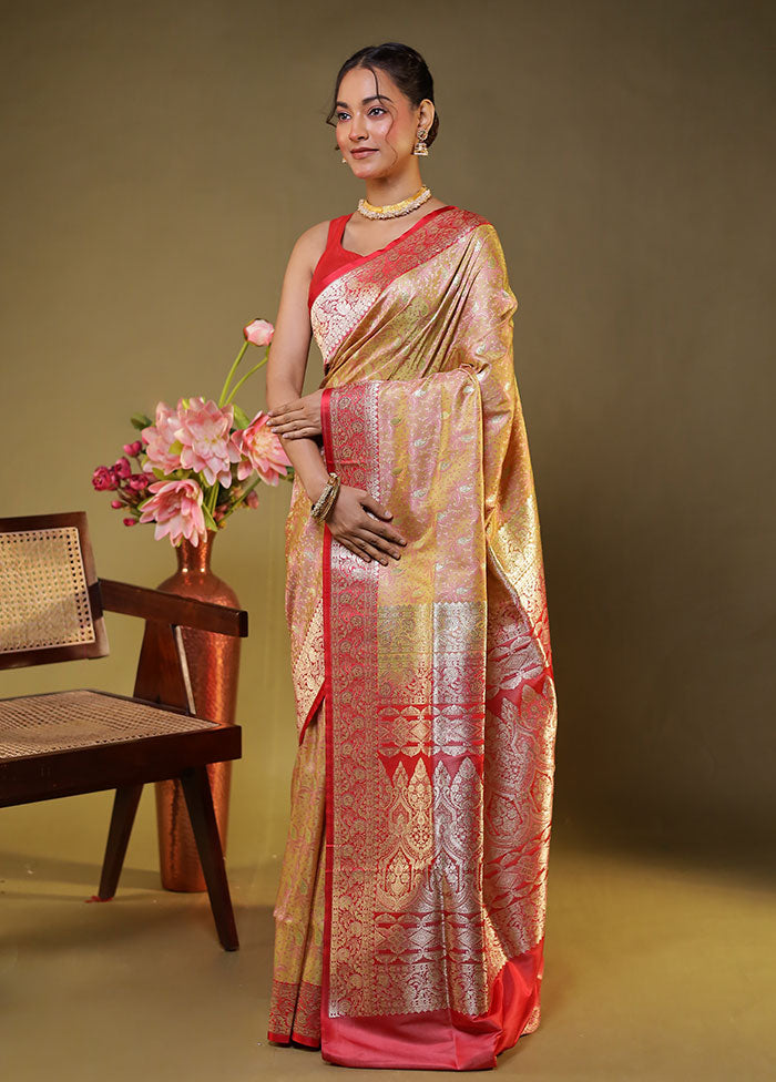 Cream Tanchoi Silk Saree With Blouse Piece