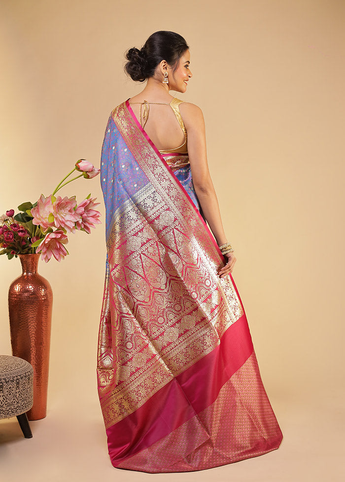 Blue Tanchoi Silk Saree With Blouse Piece