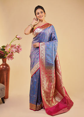 Blue Tanchoi Silk Saree With Blouse Piece