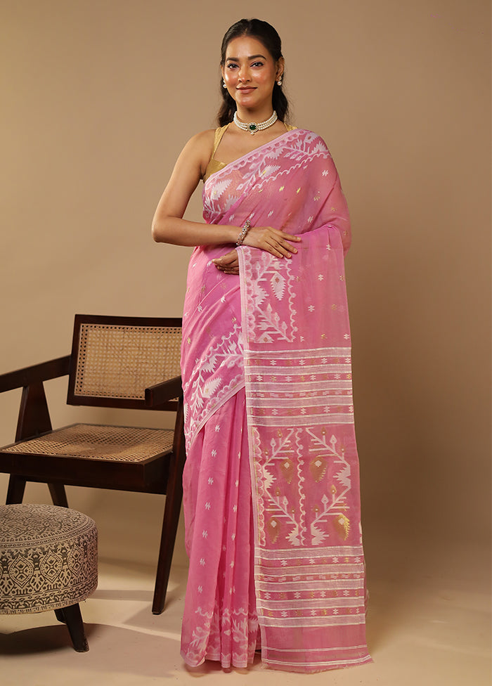 Purple Jamdani Cotton Saree Without Blouse Piece