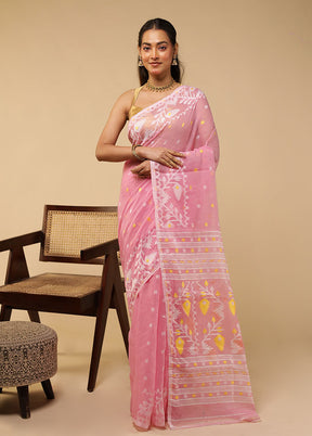 Pink Jamdani Cotton Saree Without Blouse Piece