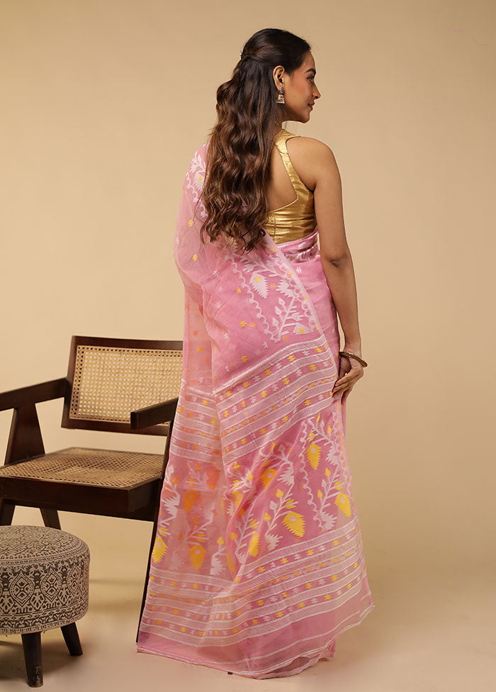 Pink Jamdani Cotton Saree Without Blouse Piece