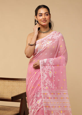 Pink Jamdani Cotton Saree Without Blouse Piece