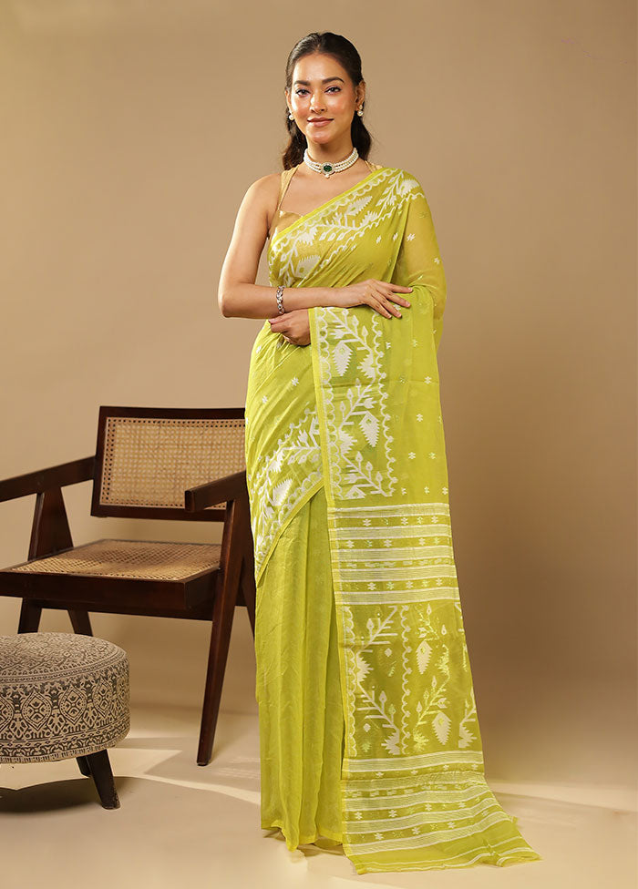Green Jamdani Cotton Saree Without Blouse Piece