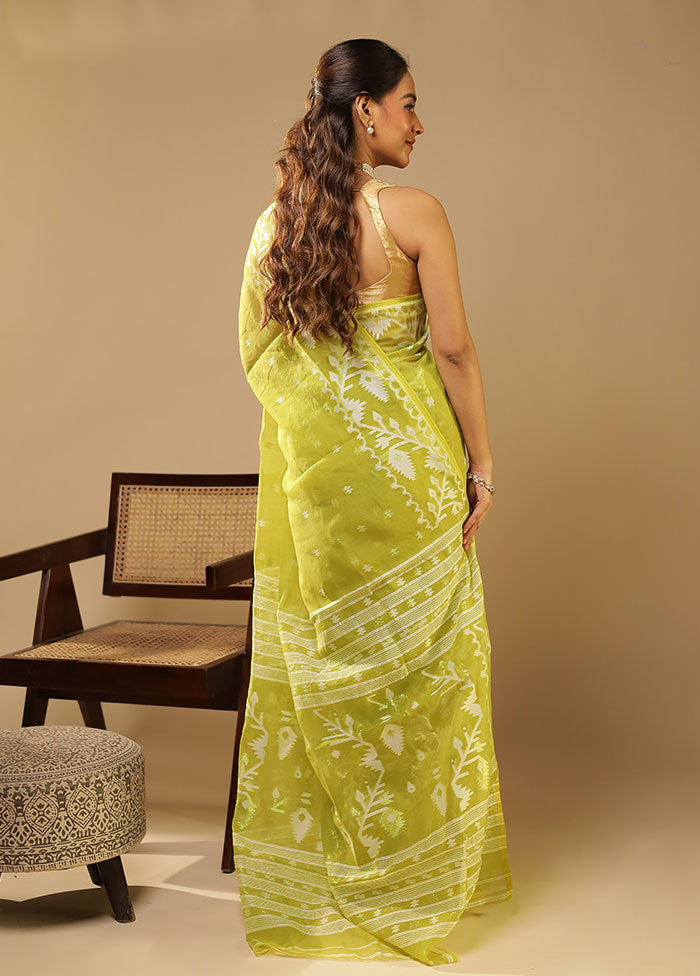 Green Jamdani Cotton Saree Without Blouse Piece