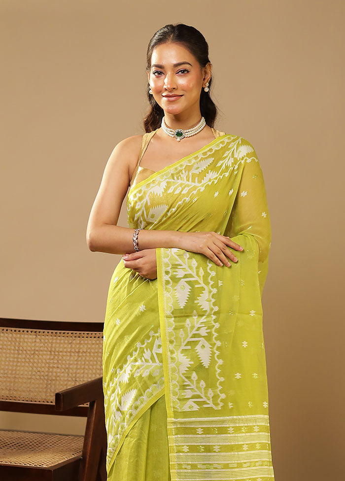 Green Jamdani Cotton Saree Without Blouse Piece