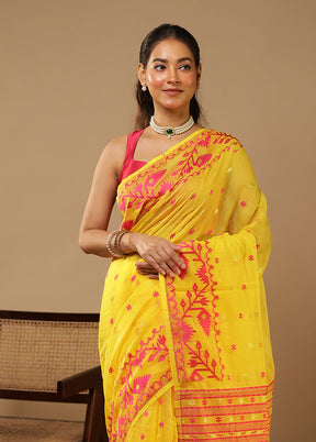Yellow Jamdani Cotton Saree With Blouse Piece
