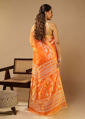 Orange Jamdani Cotton Saree Without Blouse Piece