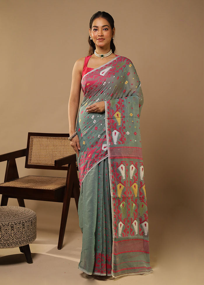 Green Jamdani Cotton Saree Without Blouse Piece