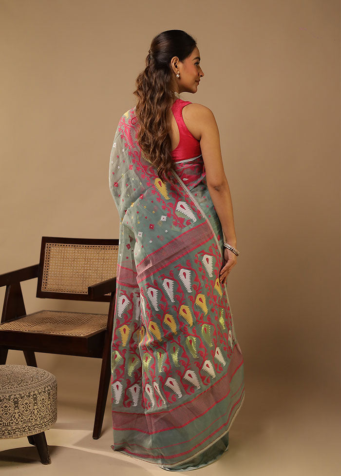 Green Jamdani Cotton Saree Without Blouse Piece