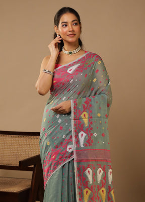 Green Jamdani Cotton Saree Without Blouse Piece