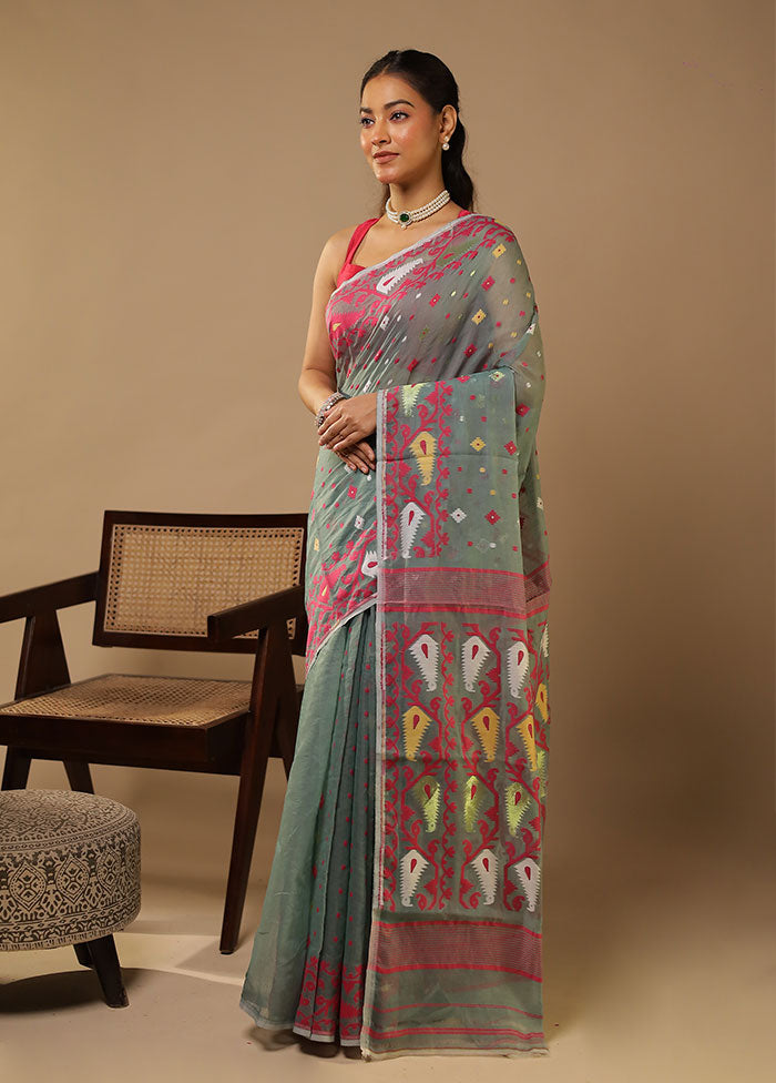 Green Jamdani Cotton Saree Without Blouse Piece