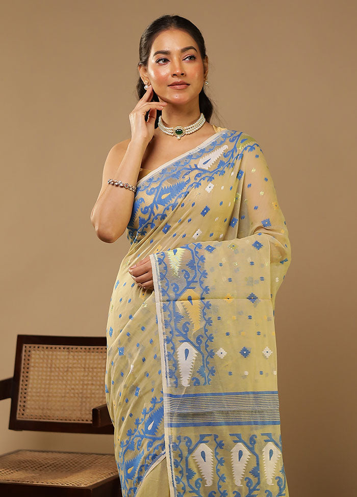 Cream Jamdani Cotton Saree Without Blouse Piece