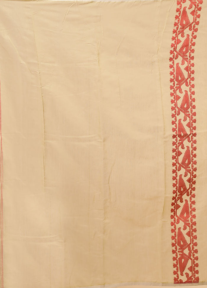Cream Jamdani Cotton Saree With Blouse Piece