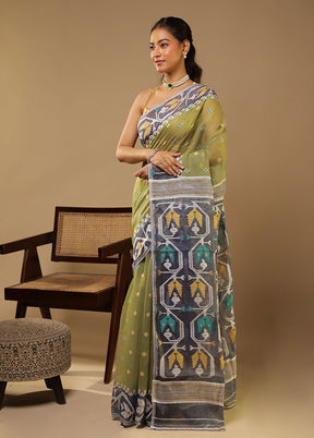 Grey Jamdani Cotton Saree Without Blouse Piece