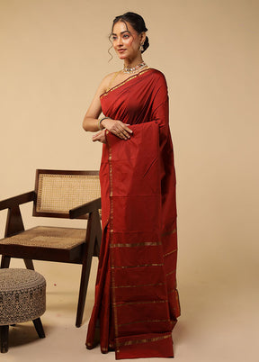 Maroon Kanjivaram Silk Saree With Blouse Piece