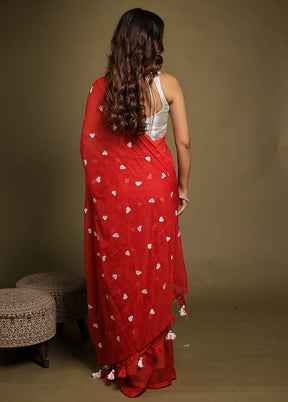 Red Matka Silk Saree With Blouse Piece