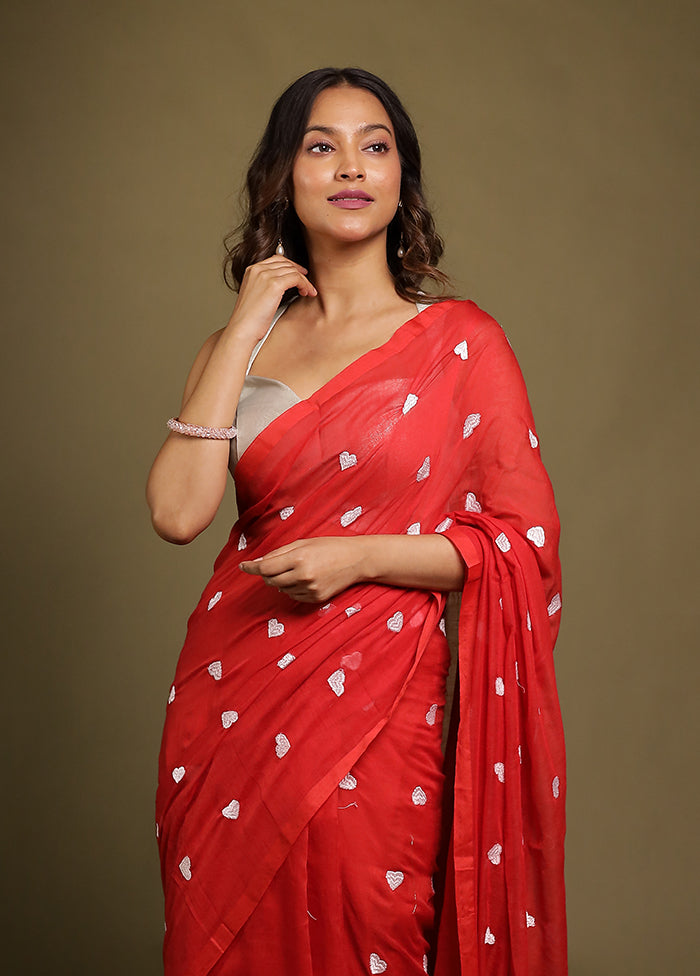 Red Matka Silk Saree With Blouse Piece