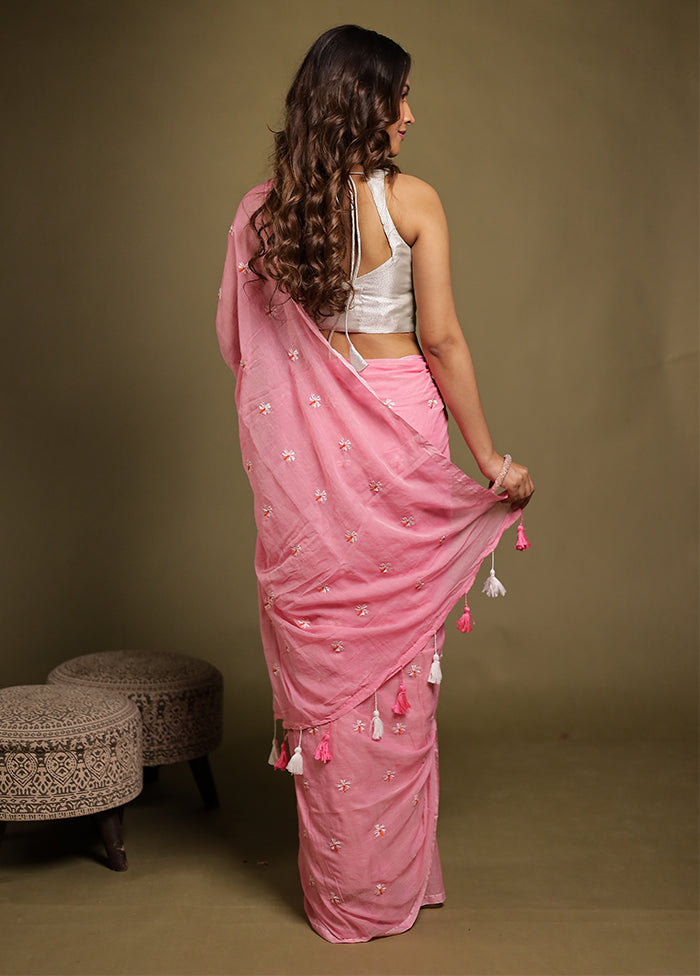 Pink Matka Silk Saree With Blouse Piece
