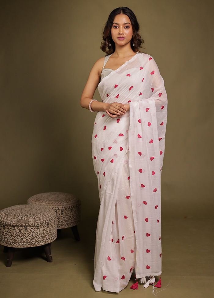 White Matka Silk Saree With Blouse Piece