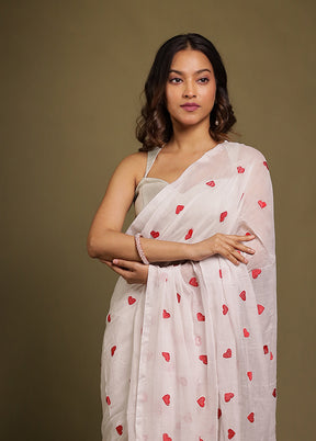 White Matka Silk Saree With Blouse Piece
