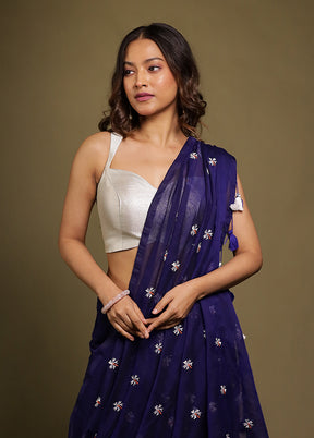 Blue Matka Silk Saree With Blouse Piece