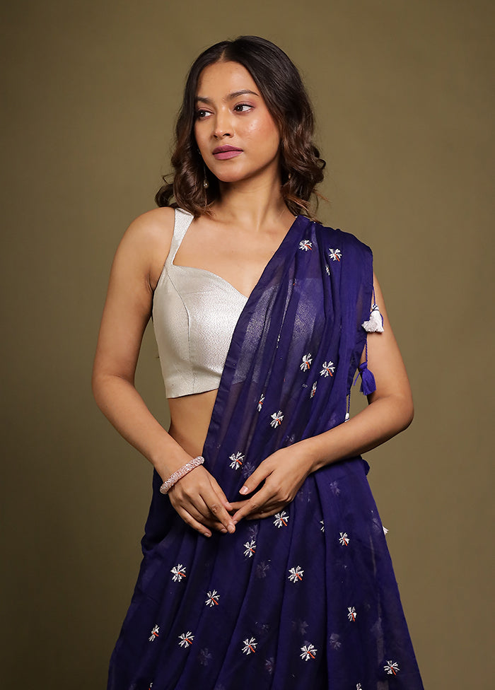 Blue Matka Silk Saree With Blouse Piece