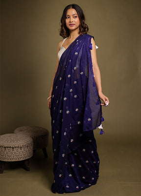 Blue Matka Silk Saree With Blouse Piece