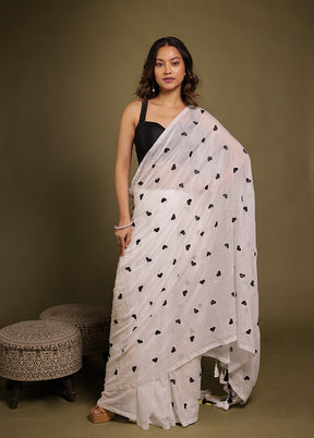 Emerald Marigold Duo – Purple Printed Silk & White Cotton Sarees