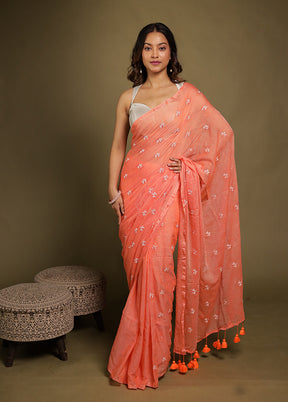 Peach Matka Silk Saree With Blouse Piece