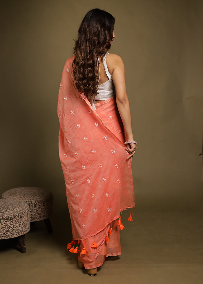 Peach Matka Silk Saree With Blouse Piece