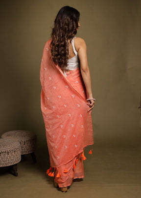 Peach Matka Silk Saree With Blouse Piece