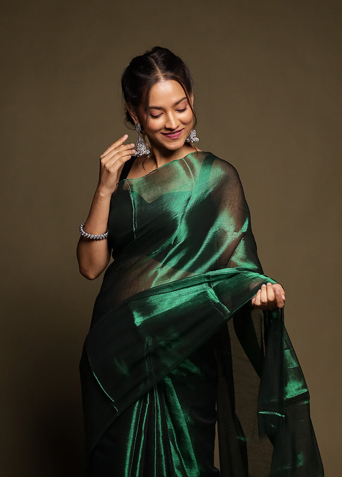 Green Tissue Silk Saree With Blouse Piece