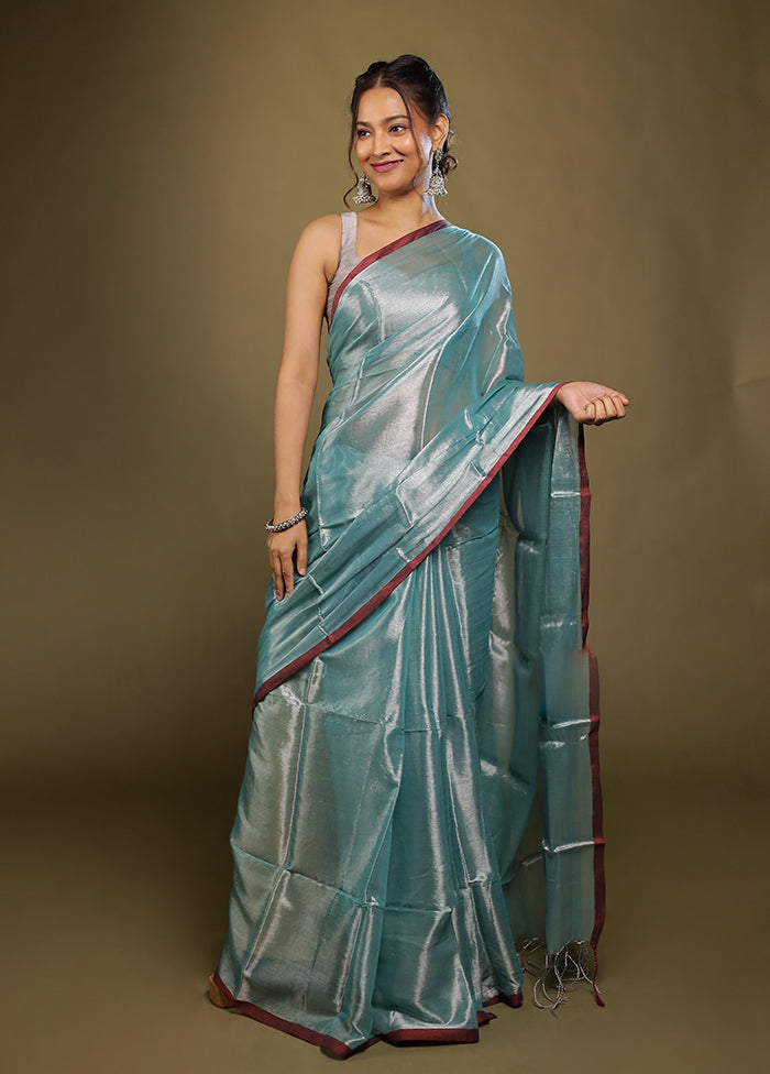 Blue Tissue Silk Saree With Blouse Piece