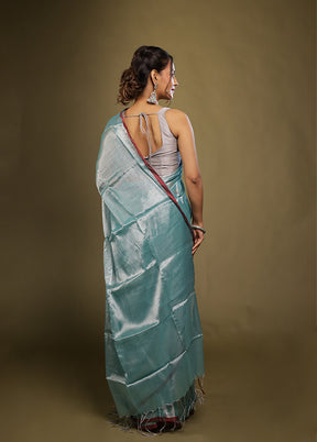 Blue Tissue Silk Saree With Blouse Piece
