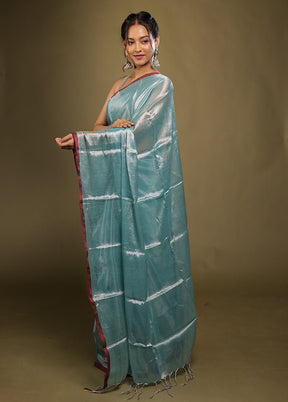 Blue Tissue Silk Saree With Blouse Piece