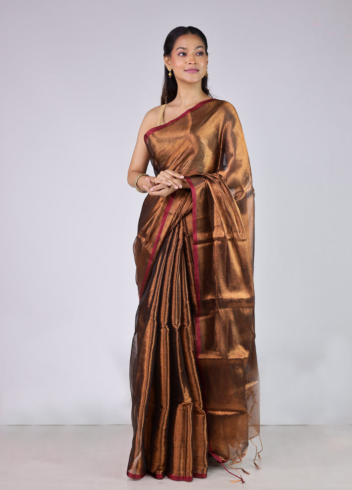 Brown Tissue Silk Saree With Blouse Piece